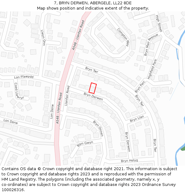 7, BRYN DERWEN, ABERGELE, LL22 8DE: Location map and indicative extent of plot