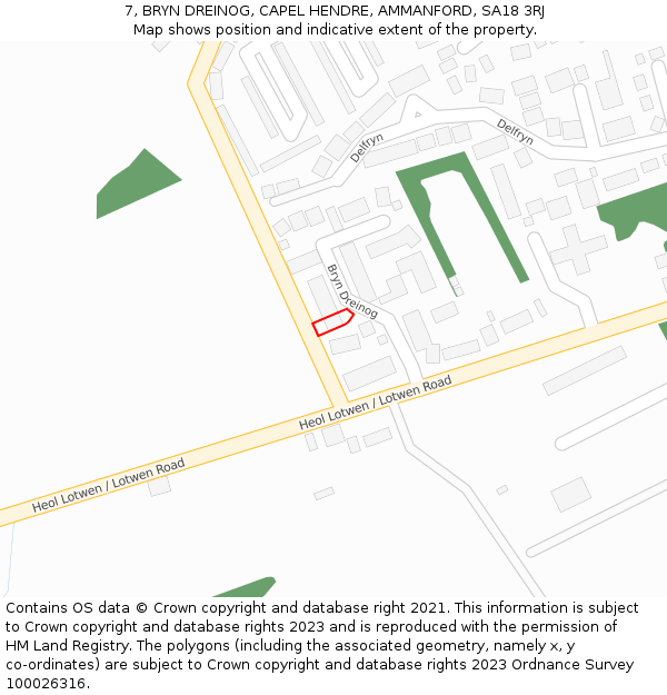7, BRYN DREINOG, CAPEL HENDRE, AMMANFORD, SA18 3RJ: Location map and indicative extent of plot
