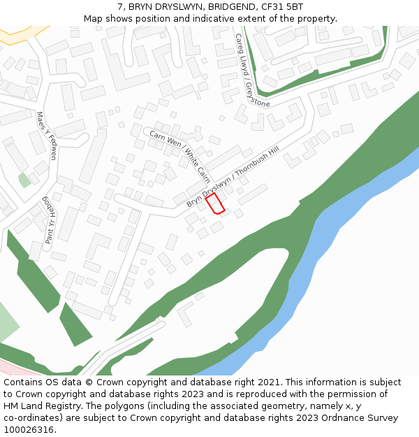 7, BRYN DRYSLWYN, BRIDGEND, CF31 5BT: Location map and indicative extent of plot