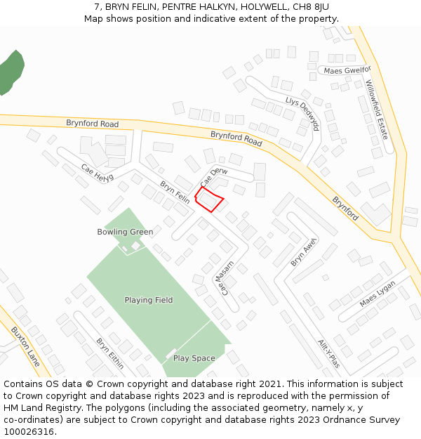 7, BRYN FELIN, PENTRE HALKYN, HOLYWELL, CH8 8JU: Location map and indicative extent of plot