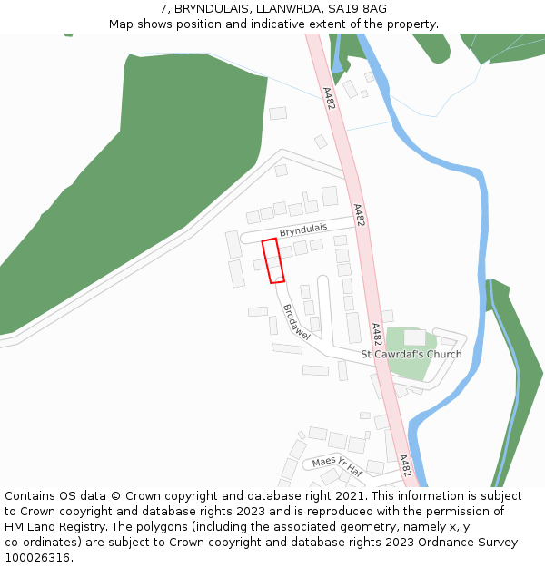 7, BRYNDULAIS, LLANWRDA, SA19 8AG: Location map and indicative extent of plot