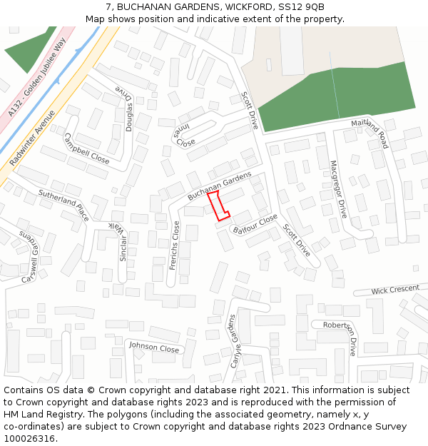 7, BUCHANAN GARDENS, WICKFORD, SS12 9QB: Location map and indicative extent of plot