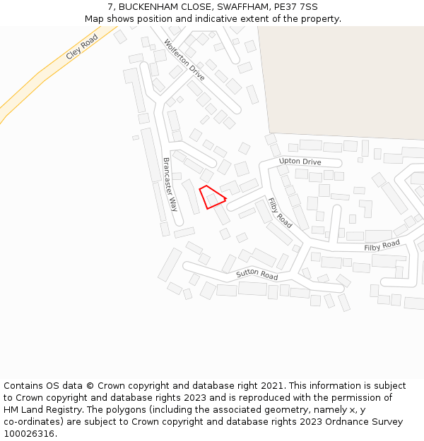 7, BUCKENHAM CLOSE, SWAFFHAM, PE37 7SS: Location map and indicative extent of plot