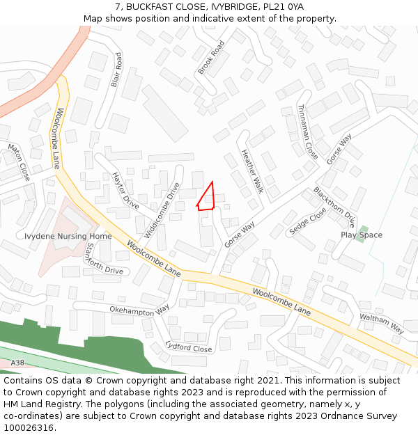 7, BUCKFAST CLOSE, IVYBRIDGE, PL21 0YA: Location map and indicative extent of plot