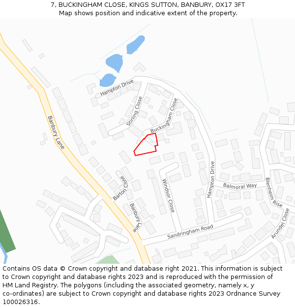 7, BUCKINGHAM CLOSE, KINGS SUTTON, BANBURY, OX17 3FT: Location map and indicative extent of plot
