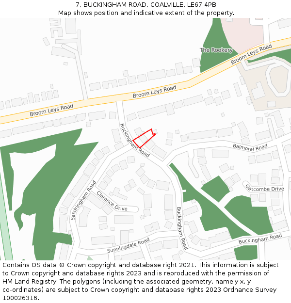 7, BUCKINGHAM ROAD, COALVILLE, LE67 4PB: Location map and indicative extent of plot