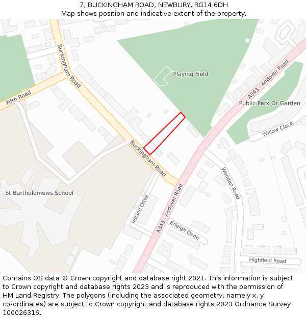 7, BUCKINGHAM ROAD, NEWBURY, RG14 6DH: Location map and indicative extent of plot