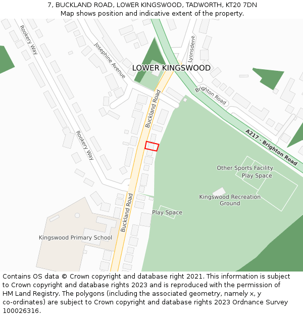 7, BUCKLAND ROAD, LOWER KINGSWOOD, TADWORTH, KT20 7DN: Location map and indicative extent of plot