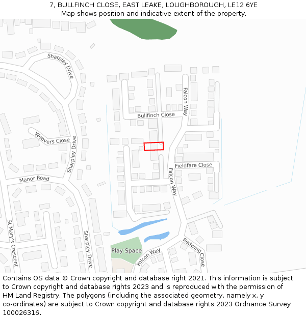 7, BULLFINCH CLOSE, EAST LEAKE, LOUGHBOROUGH, LE12 6YE: Location map and indicative extent of plot