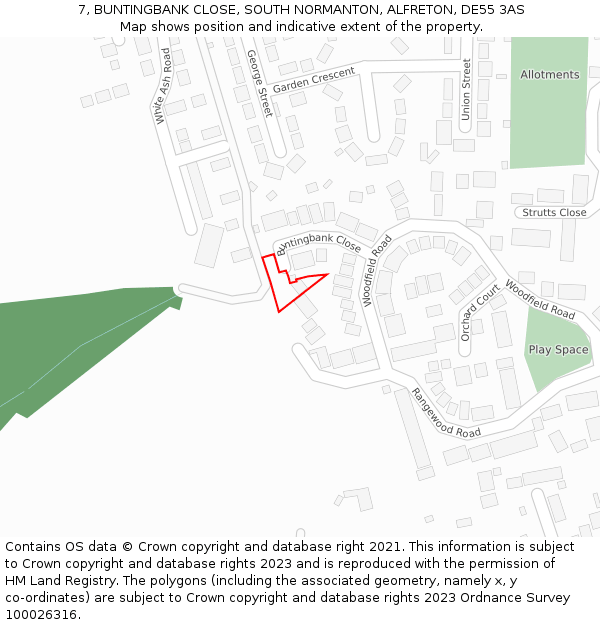 7, BUNTINGBANK CLOSE, SOUTH NORMANTON, ALFRETON, DE55 3AS: Location map and indicative extent of plot