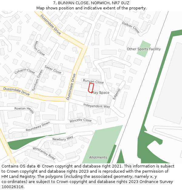7, BUNYAN CLOSE, NORWICH, NR7 0UZ: Location map and indicative extent of plot