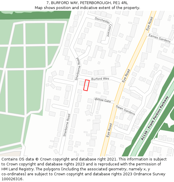 7, BURFORD WAY, PETERBOROUGH, PE1 4RL: Location map and indicative extent of plot