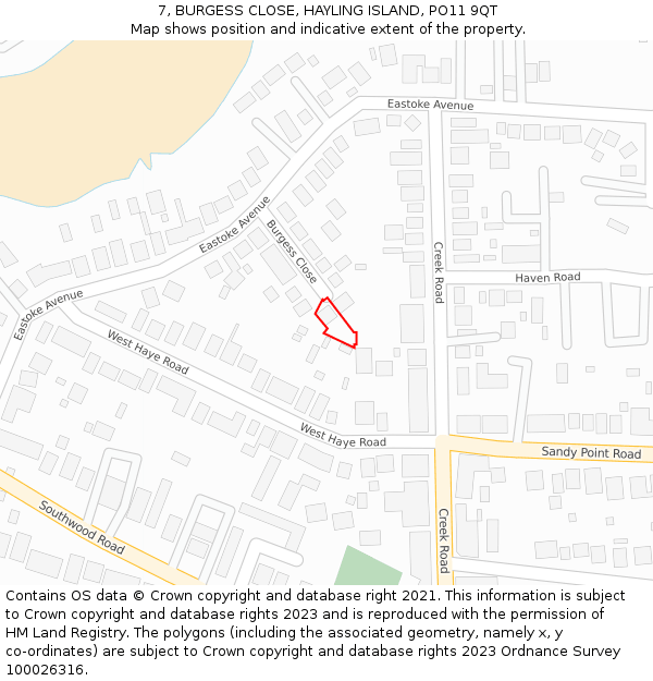7, BURGESS CLOSE, HAYLING ISLAND, PO11 9QT: Location map and indicative extent of plot