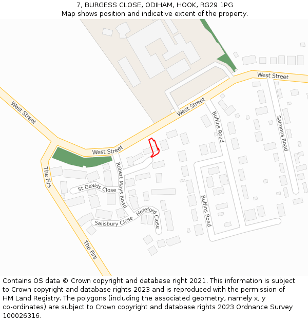 7, BURGESS CLOSE, ODIHAM, HOOK, RG29 1PG: Location map and indicative extent of plot