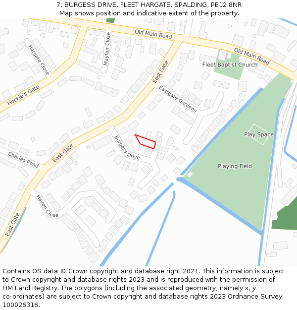 7, BURGESS DRIVE, FLEET HARGATE, SPALDING, PE12 8NR: Location map and indicative extent of plot