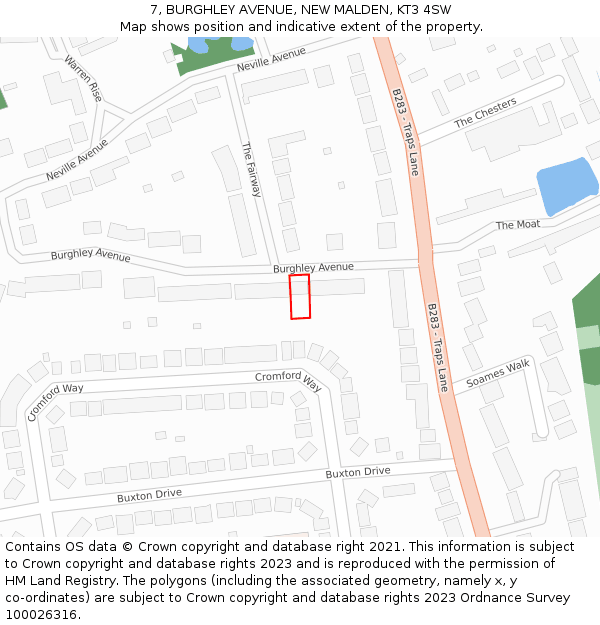 7, BURGHLEY AVENUE, NEW MALDEN, KT3 4SW: Location map and indicative extent of plot