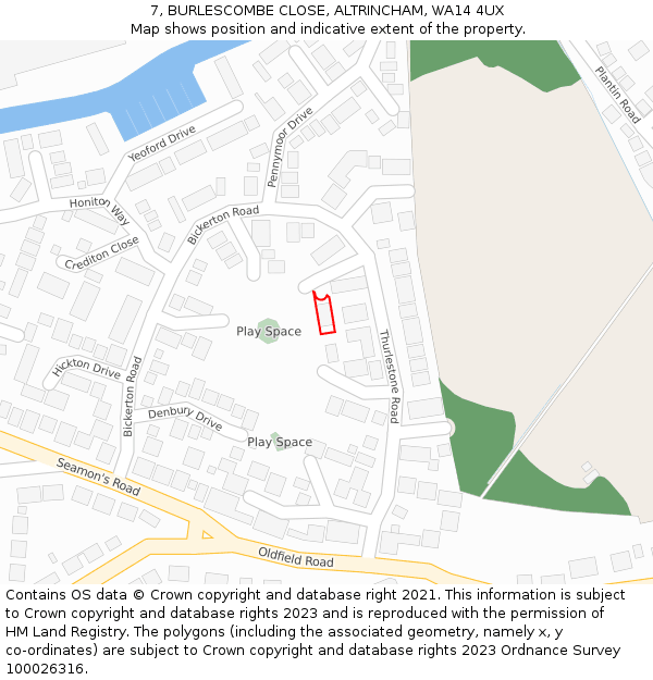 7, BURLESCOMBE CLOSE, ALTRINCHAM, WA14 4UX: Location map and indicative extent of plot