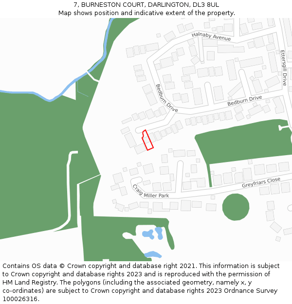 7, BURNESTON COURT, DARLINGTON, DL3 8UL: Location map and indicative extent of plot