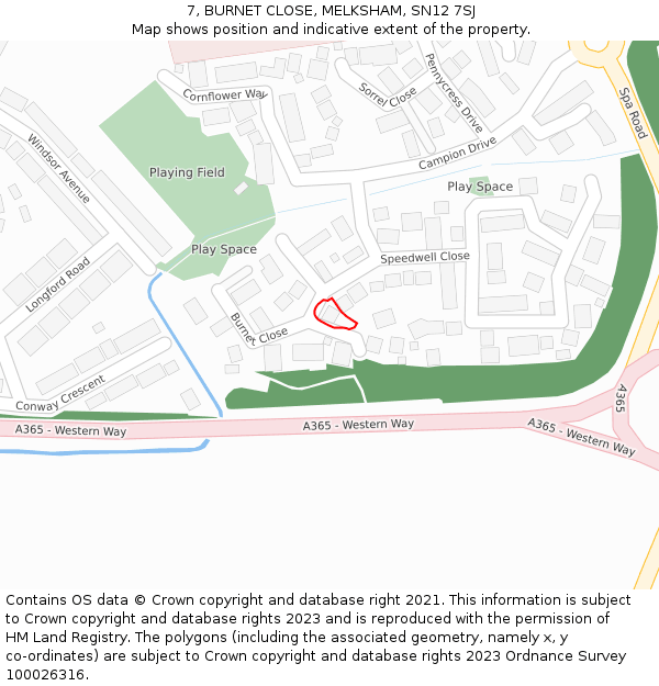 7, BURNET CLOSE, MELKSHAM, SN12 7SJ: Location map and indicative extent of plot