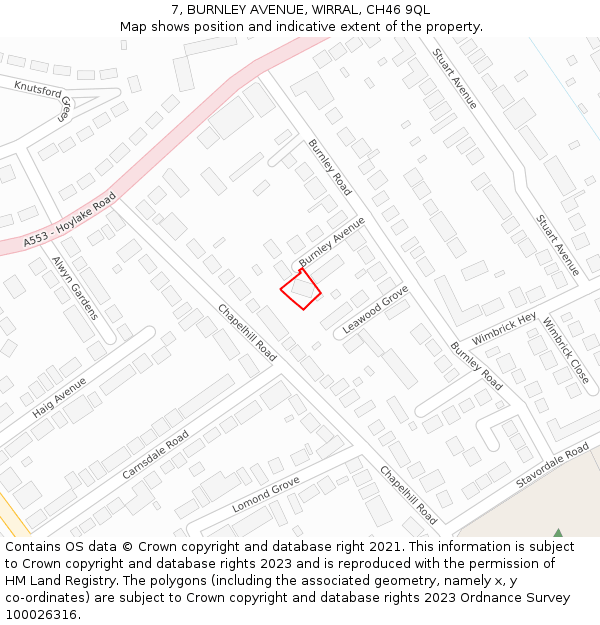 7, BURNLEY AVENUE, WIRRAL, CH46 9QL: Location map and indicative extent of plot