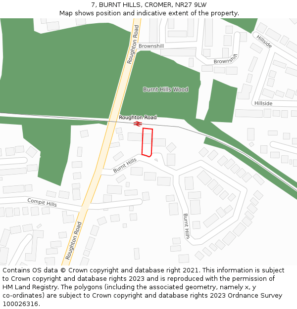 7, BURNT HILLS, CROMER, NR27 9LW: Location map and indicative extent of plot