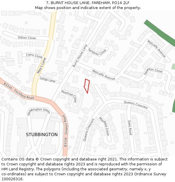 7, BURNT HOUSE LANE, FAREHAM, PO14 2LF: Location map and indicative extent of plot