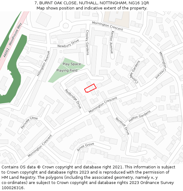 7, BURNT OAK CLOSE, NUTHALL, NOTTINGHAM, NG16 1QR: Location map and indicative extent of plot