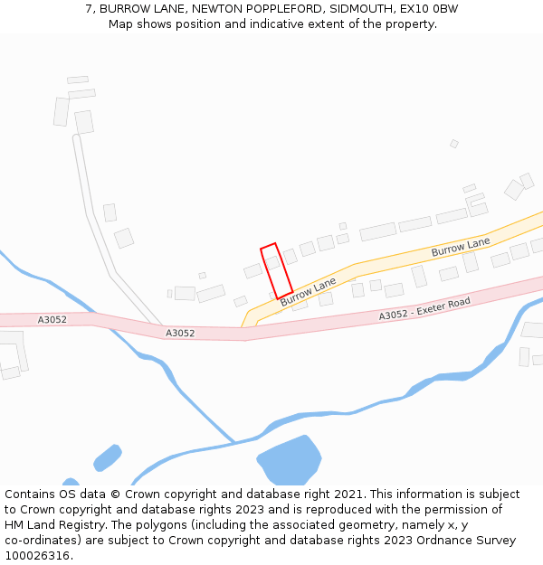 7, BURROW LANE, NEWTON POPPLEFORD, SIDMOUTH, EX10 0BW: Location map and indicative extent of plot