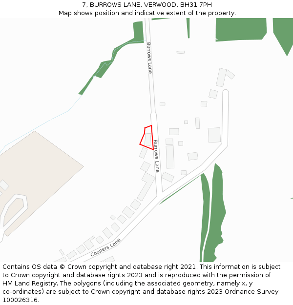7, BURROWS LANE, VERWOOD, BH31 7PH: Location map and indicative extent of plot