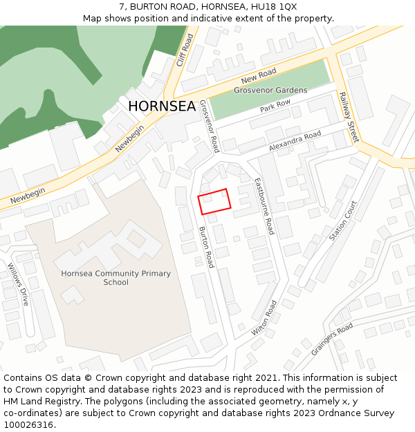 7, BURTON ROAD, HORNSEA, HU18 1QX: Location map and indicative extent of plot