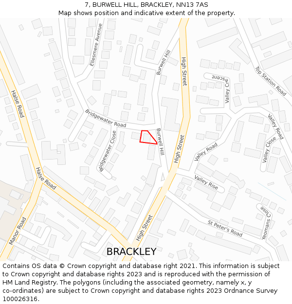 7, BURWELL HILL, BRACKLEY, NN13 7AS: Location map and indicative extent of plot