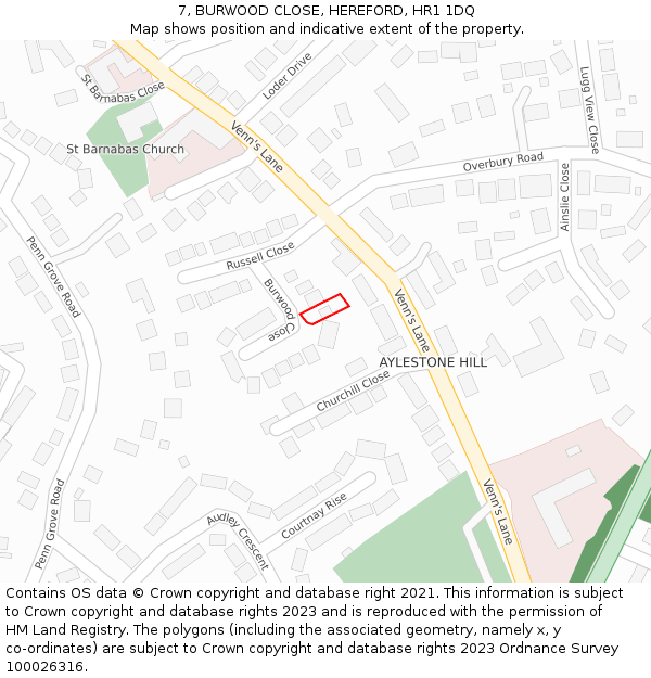 7, BURWOOD CLOSE, HEREFORD, HR1 1DQ: Location map and indicative extent of plot