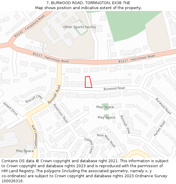 7, BURWOOD ROAD, TORRINGTON, EX38 7NE: Location map and indicative extent of plot