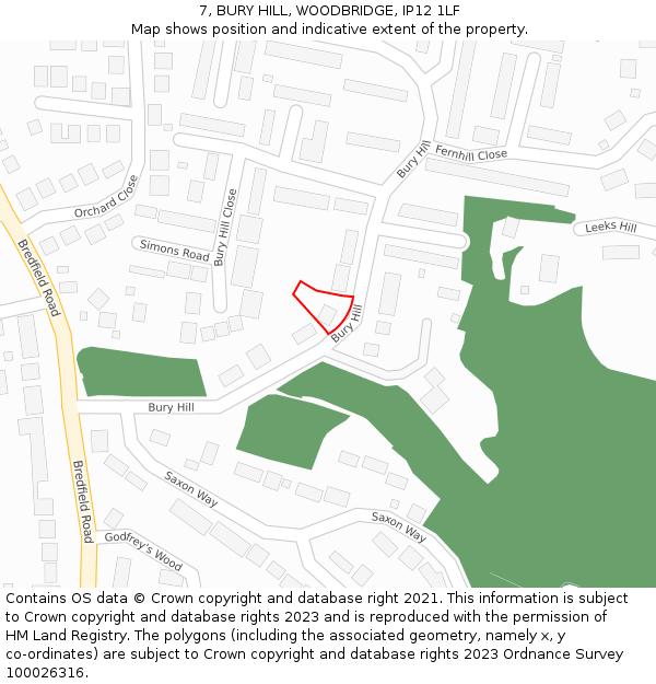 7, BURY HILL, WOODBRIDGE, IP12 1LF: Location map and indicative extent of plot