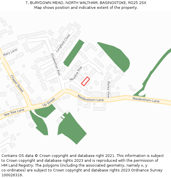 7, BURYDOWN MEAD, NORTH WALTHAM, BASINGSTOKE, RG25 2SX: Location map and indicative extent of plot