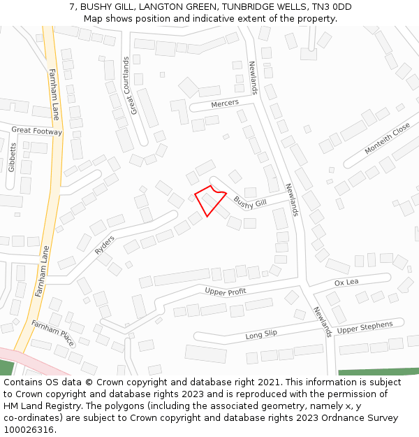 7, BUSHY GILL, LANGTON GREEN, TUNBRIDGE WELLS, TN3 0DD: Location map and indicative extent of plot