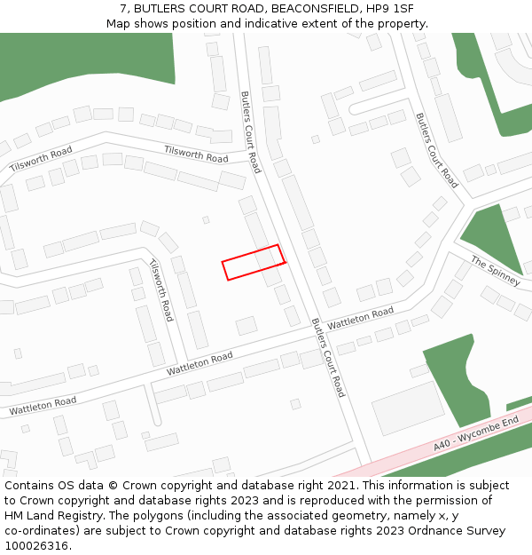 7, BUTLERS COURT ROAD, BEACONSFIELD, HP9 1SF: Location map and indicative extent of plot