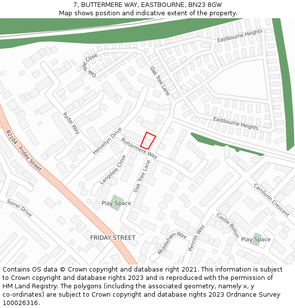 7, BUTTERMERE WAY, EASTBOURNE, BN23 8GW: Location map and indicative extent of plot