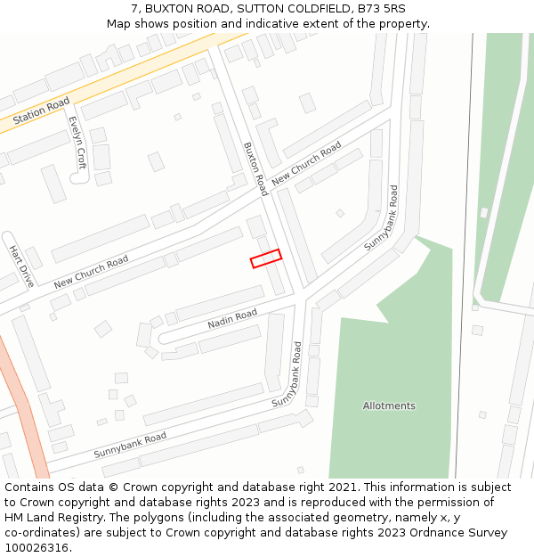 7, BUXTON ROAD, SUTTON COLDFIELD, B73 5RS: Location map and indicative extent of plot