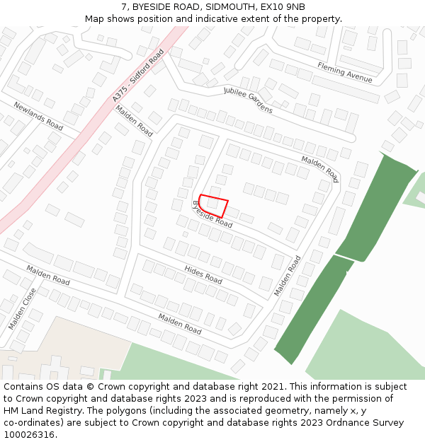 7, BYESIDE ROAD, SIDMOUTH, EX10 9NB: Location map and indicative extent of plot