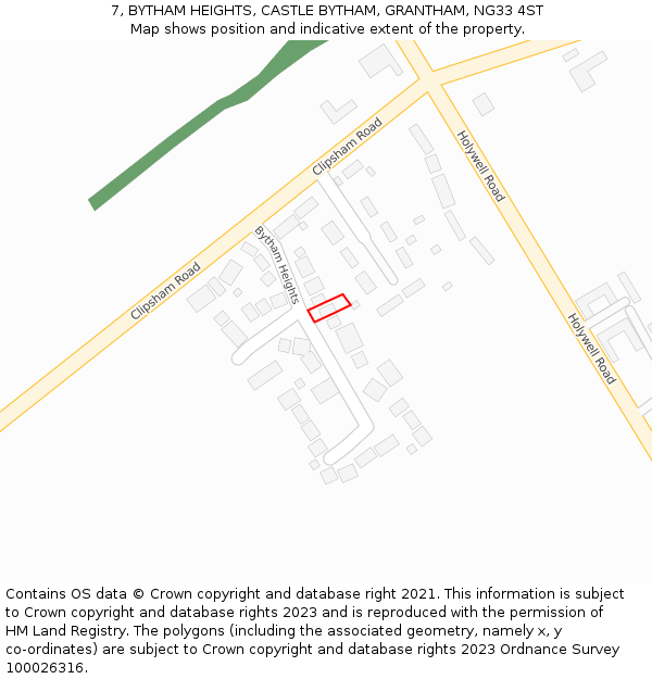 7, BYTHAM HEIGHTS, CASTLE BYTHAM, GRANTHAM, NG33 4ST: Location map and indicative extent of plot