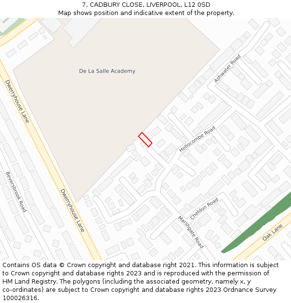 7, CADBURY CLOSE, LIVERPOOL, L12 0SD: Location map and indicative extent of plot