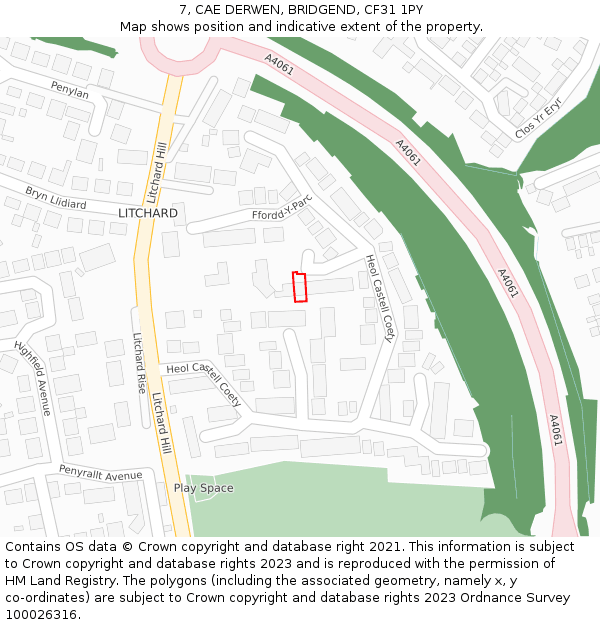 7, CAE DERWEN, BRIDGEND, CF31 1PY: Location map and indicative extent of plot