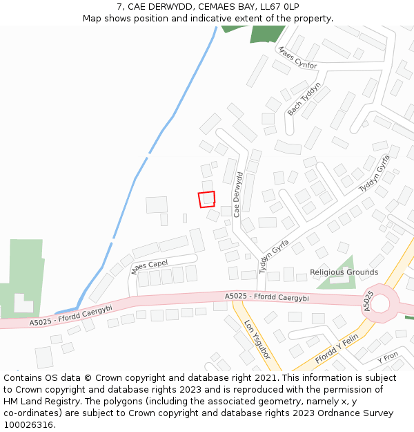 7, CAE DERWYDD, CEMAES BAY, LL67 0LP: Location map and indicative extent of plot