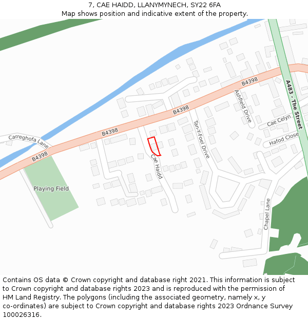 7, CAE HAIDD, LLANYMYNECH, SY22 6FA: Location map and indicative extent of plot