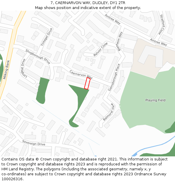 7, CAERNARVON WAY, DUDLEY, DY1 2TR: Location map and indicative extent of plot