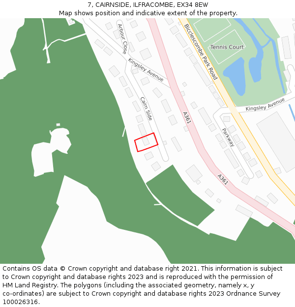 7, CAIRNSIDE, ILFRACOMBE, EX34 8EW: Location map and indicative extent of plot