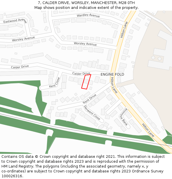 7, CALDER DRIVE, WORSLEY, MANCHESTER, M28 0TH: Location map and indicative extent of plot