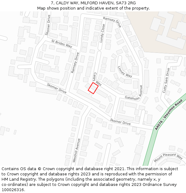 7, CALDY WAY, MILFORD HAVEN, SA73 2RG: Location map and indicative extent of plot