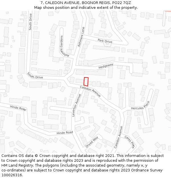 7, CALEDON AVENUE, BOGNOR REGIS, PO22 7QZ: Location map and indicative extent of plot